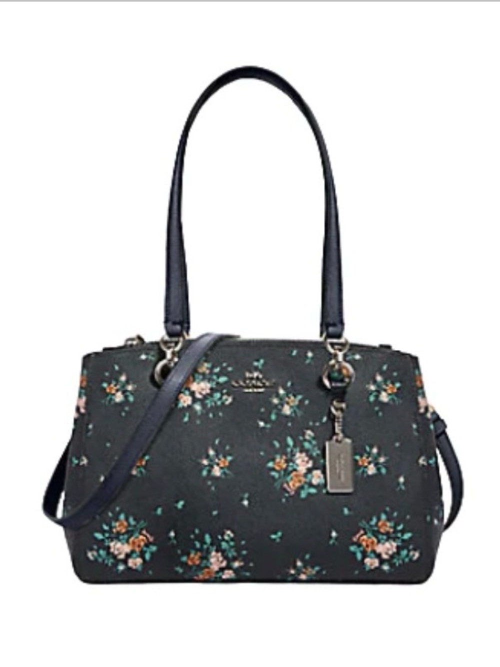 Coach Navy Blue Floral Dome Satchel with Rose Bouquet